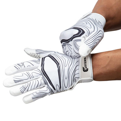 Cutters Game Day White-Black Topo Football Receiver Gloves -  Player Tightening Straps